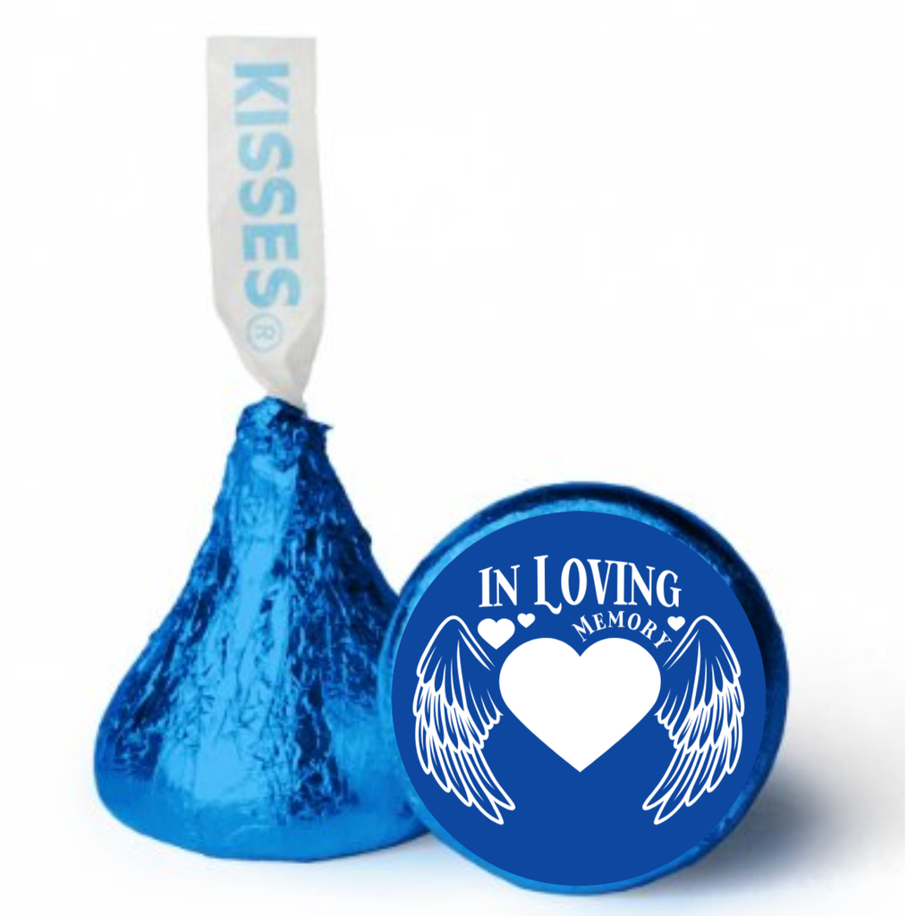In Loving Memory Candy Stickers | Memorial Table Decor | Angel Wings Heart Design | Glossy | 100ct