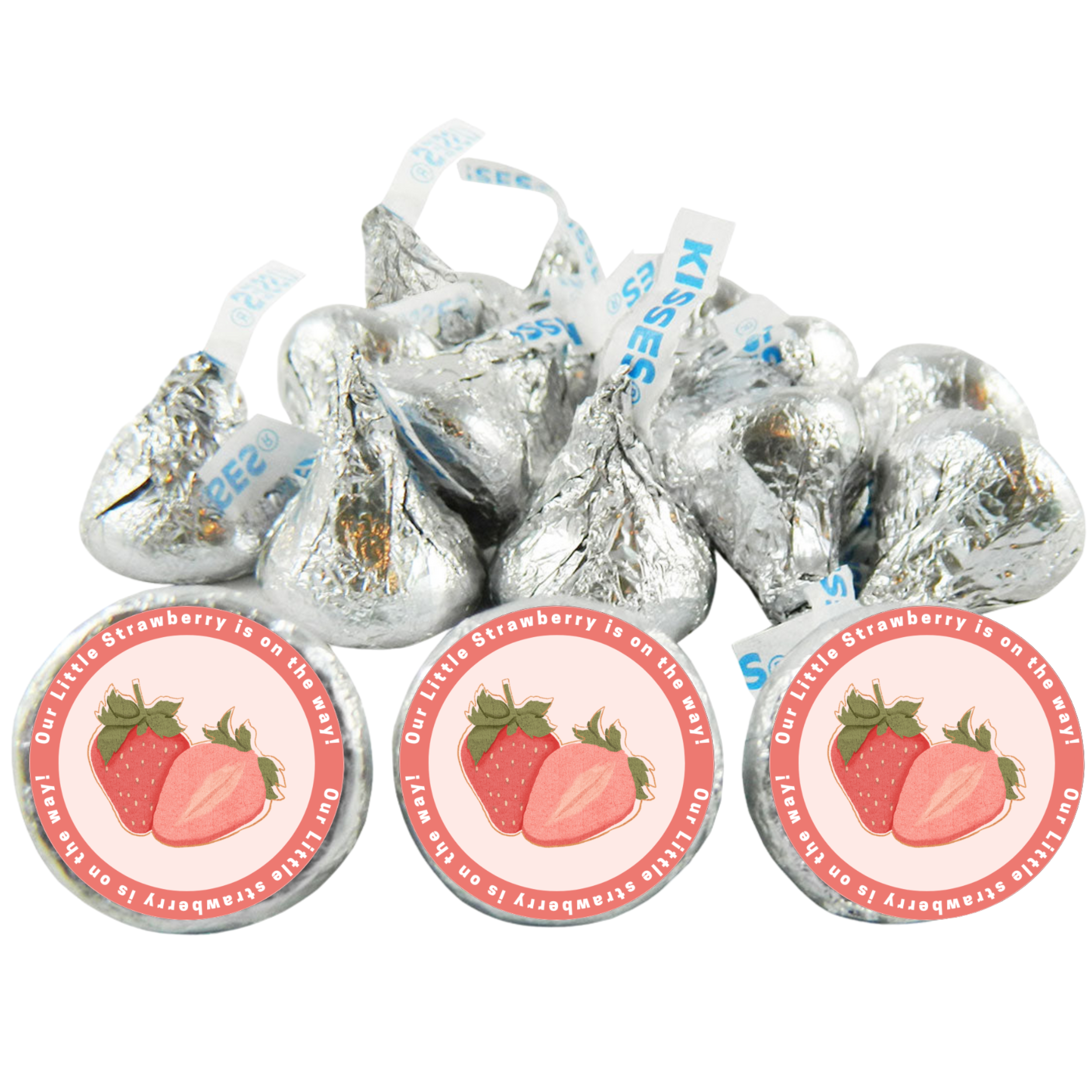 Our Little Strawberry Candy Kiss Stickers | Girls Baby Shower Decor | 100 ct | Glossy