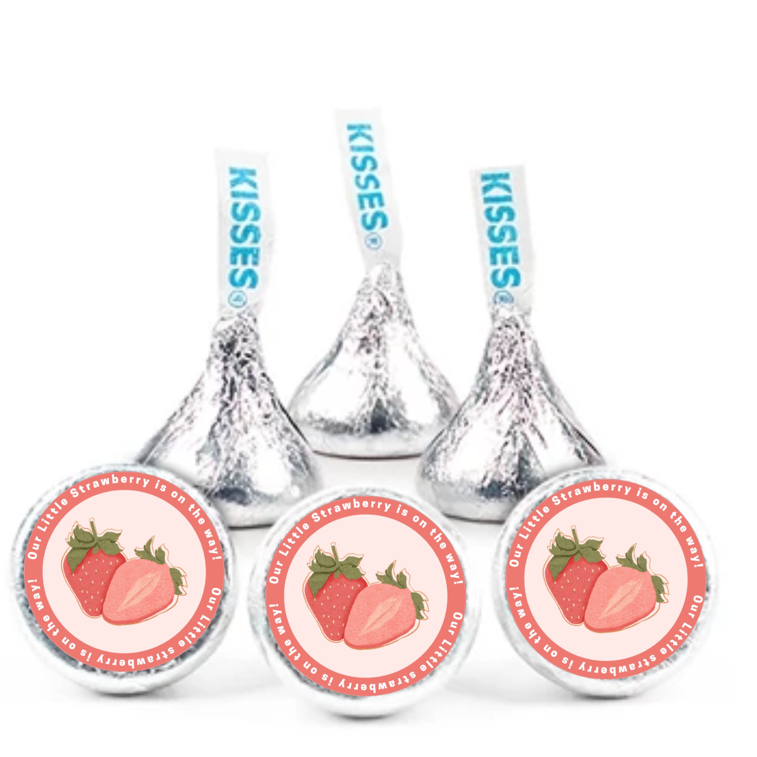Our Little Strawberry Candy Kiss Stickers | Girls Baby Shower Decor | 100 ct | Glossy