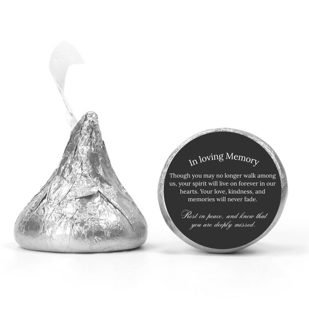 Loving Memory Candy Stickers | Memorial Table Decor | Black | Glossy | 100ct | Funeral Favors