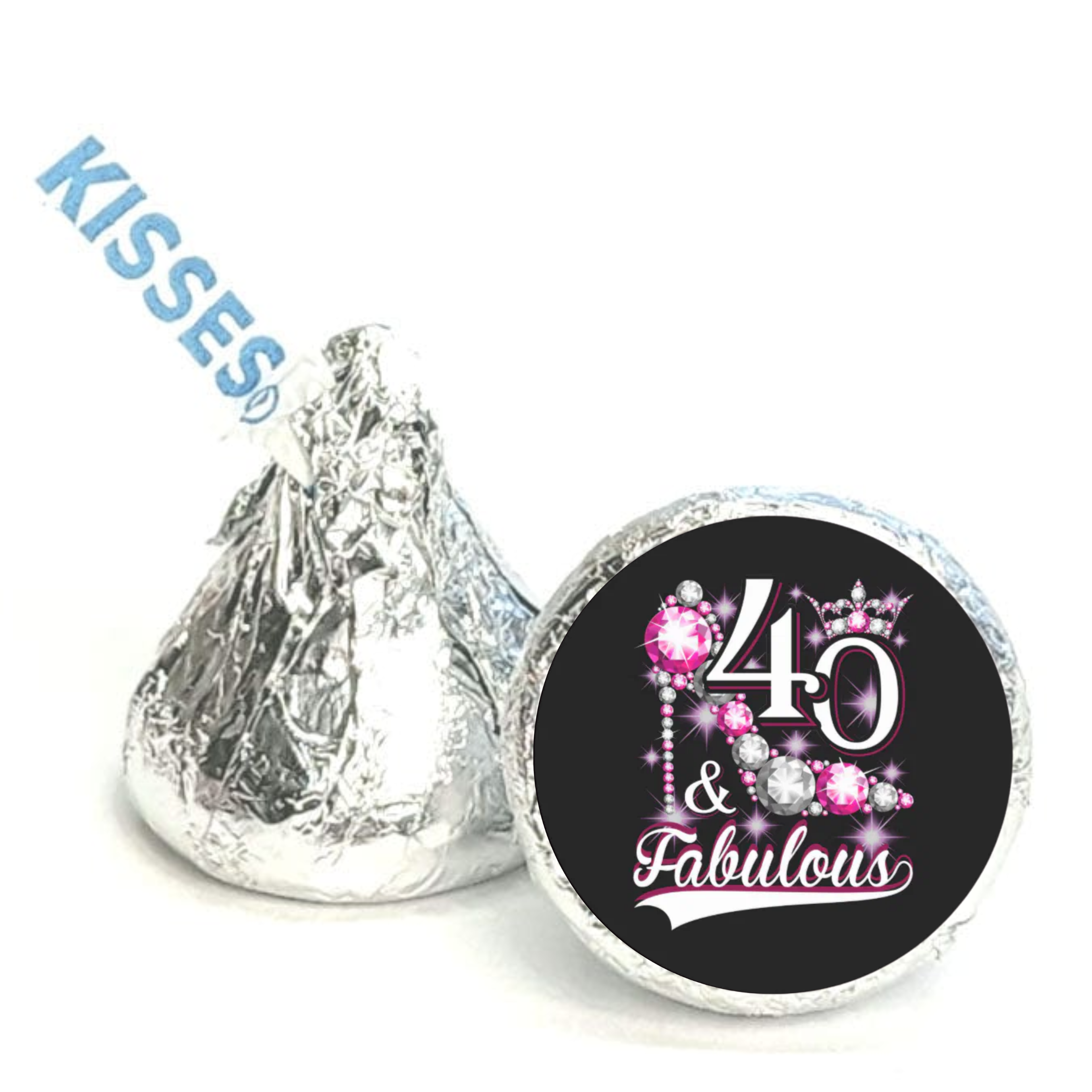 Elegant 40th Birthday | Mini Kiss Labels | Chocolate Candy Stickers | Forty Birthday Party | Glossy Candy Decor | Birthday Favor Labels