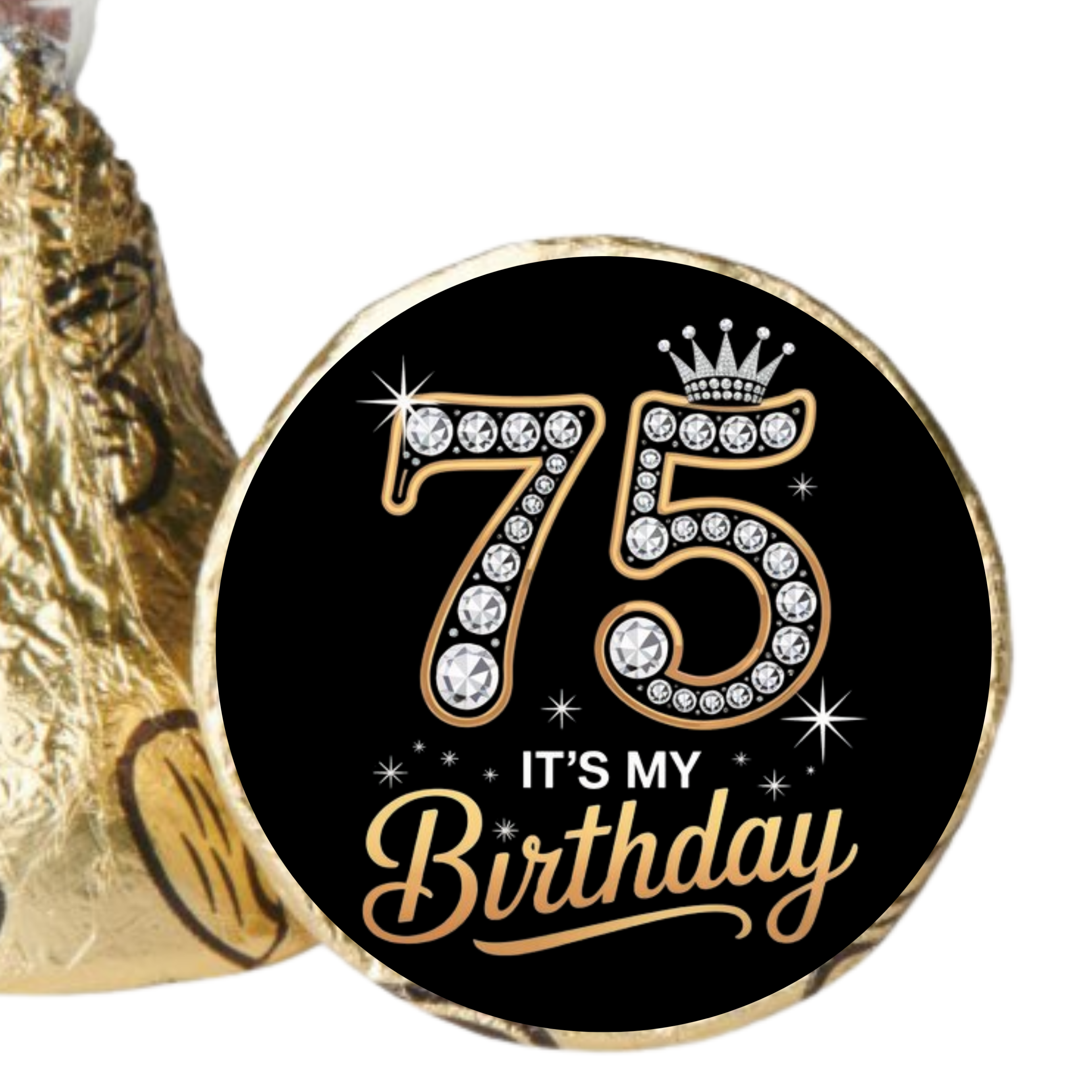 Elegant 75th Birthday | Mini Kiss Labels | Chocolate Candy Stickers | Seventy Five Celebration | Birthday Party Favors