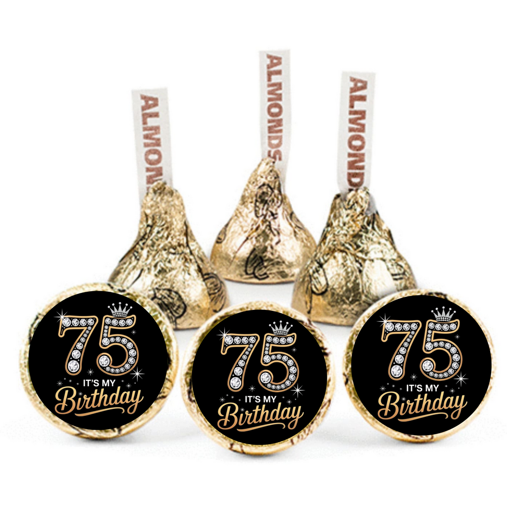 Elegant 75th Birthday | Mini Kiss Labels | Chocolate Candy Stickers | Seventy Five Celebration | Birthday Party Favors
