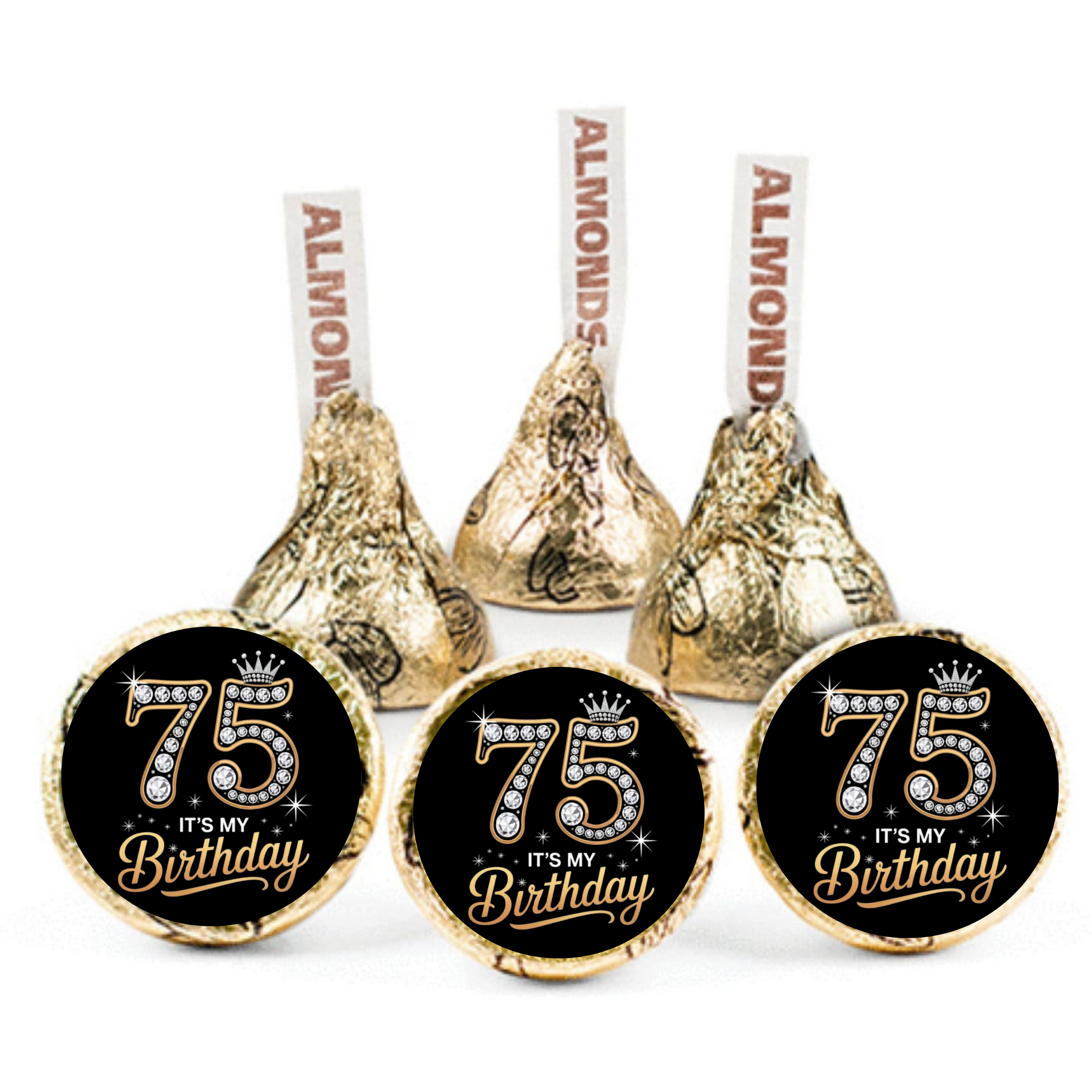 Elegant 75th Birthday | Mini Kiss Labels | Chocolate Candy Stickers | Seventy Five Celebration | Birthday Party Favors