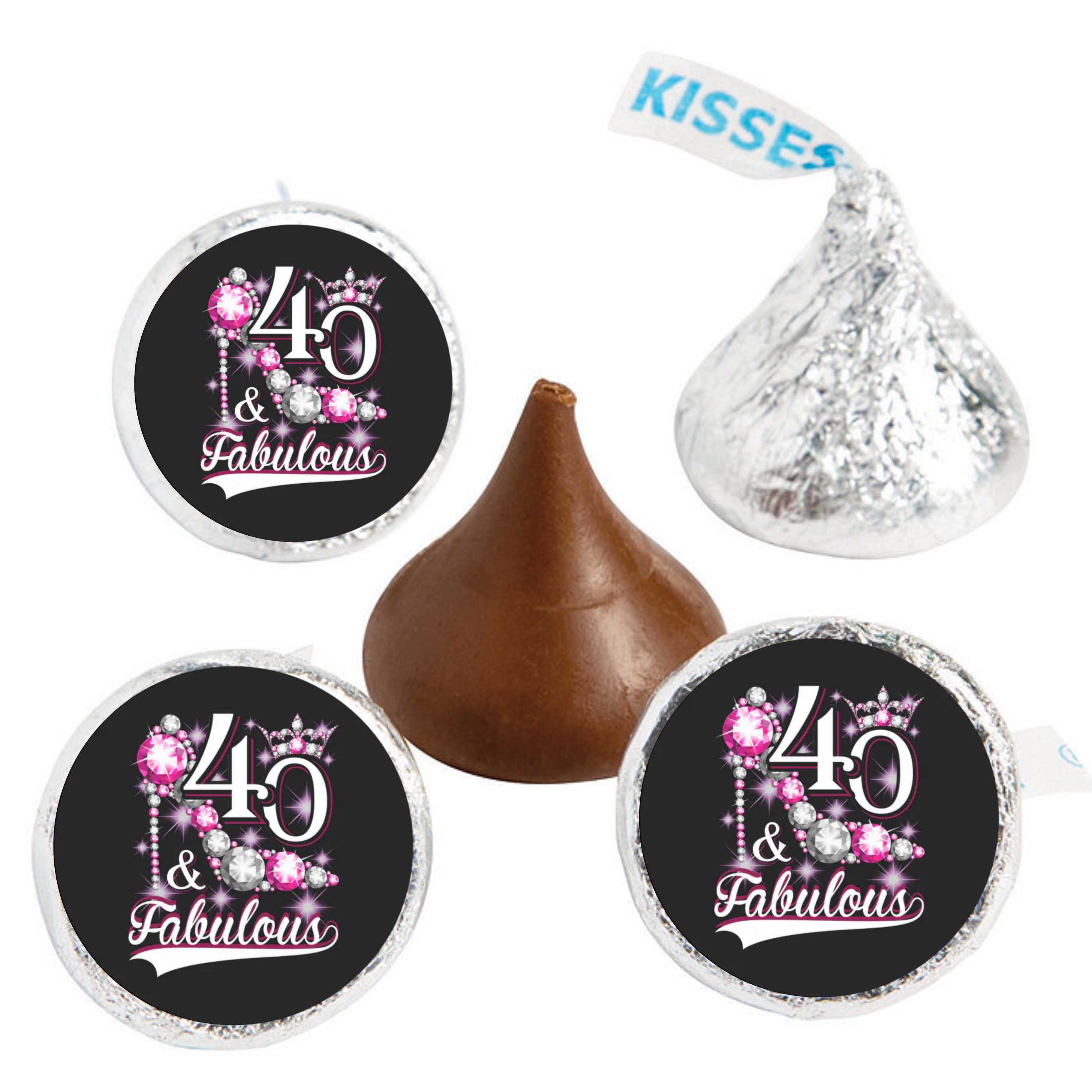 Elegant 40th Birthday | Mini Kiss Labels | Chocolate Candy Stickers | Forty Birthday Party | Glossy Candy Decor | Birthday Favor Labels