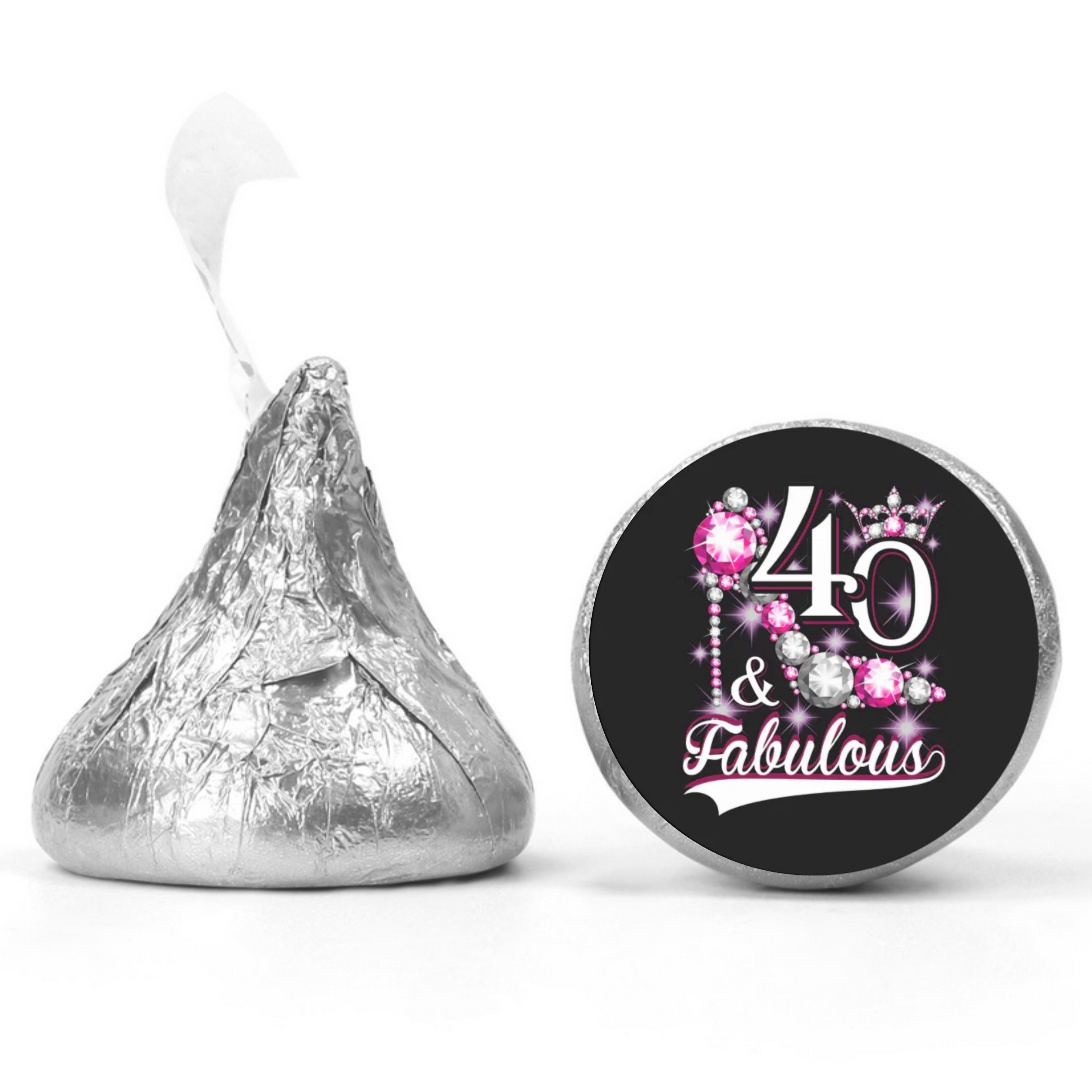 Elegant 40th Birthday | Mini Kiss Labels | Chocolate Candy Stickers | Forty Birthday Party | Glossy Candy Decor | Birthday Favor Labels