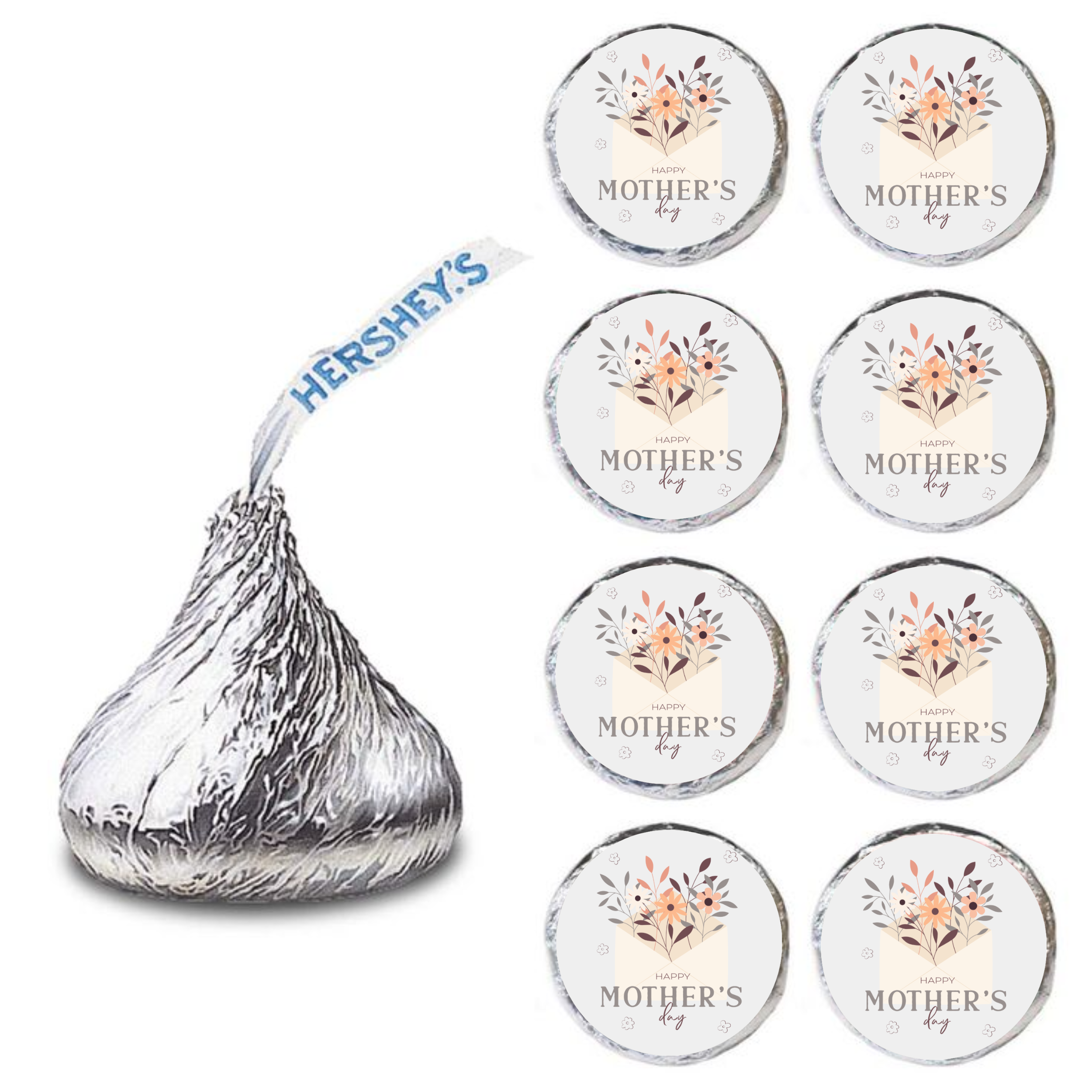 Floral Mother’s Day Candy Stickers | Kiss Bottom Labels | Self Adhesive | Glossy | 100 count