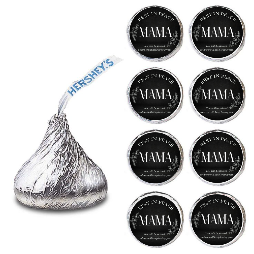 Rest In Peace Mama Candy Kiss Stickers | Memorial Table Decor | Glossy Vinyl | Funeral Favors|  100 Count