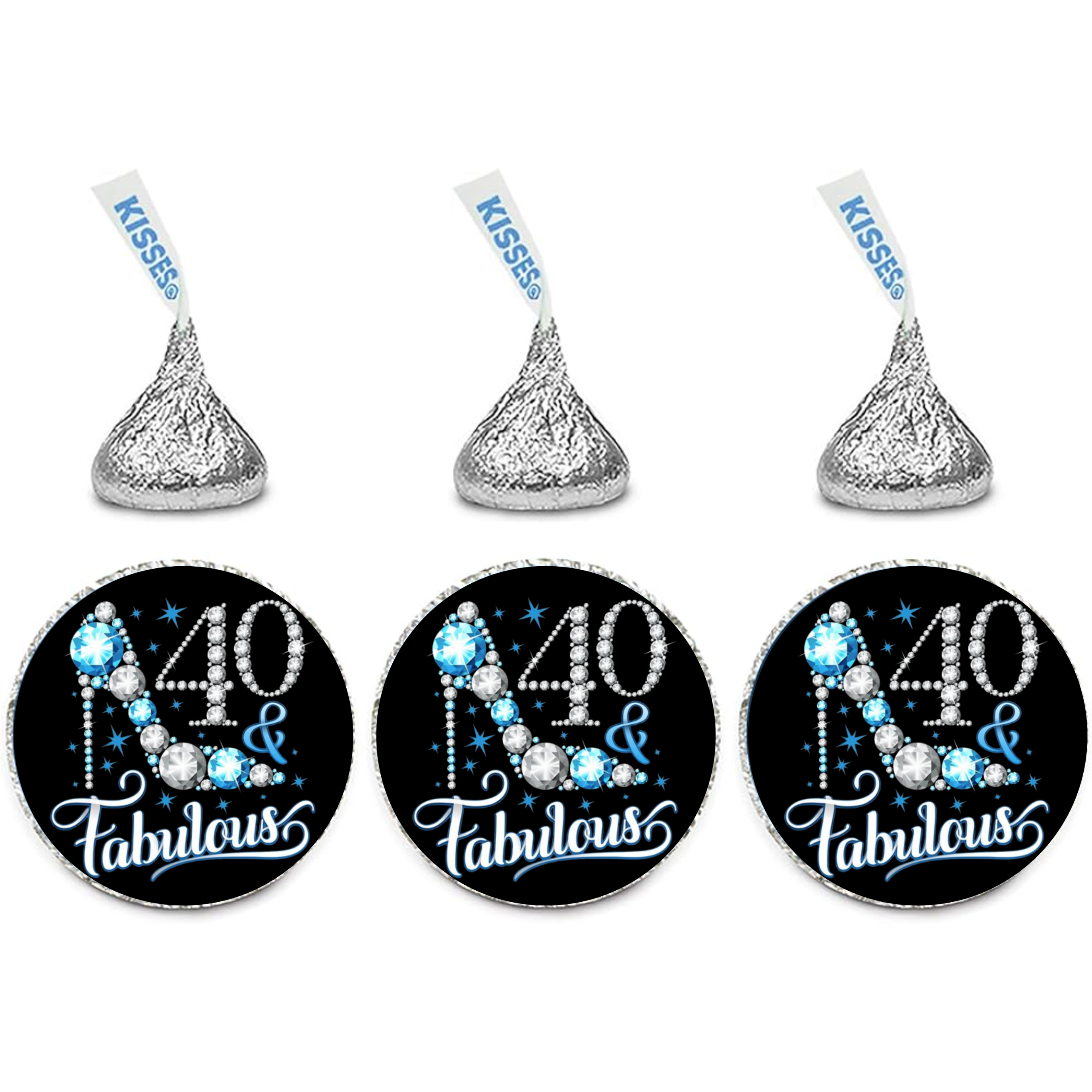 40 And Fabulous Mini Kiss Candy Labels | Chocolate Candy Stickers | Set of 100 | Elegant Party Favors | Glossy