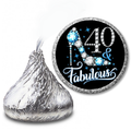 40 And Fabulous Mini Kiss Candy Labels | Chocolate Candy Stickers | Set of 100 | Elegant Party Favors | Glossy