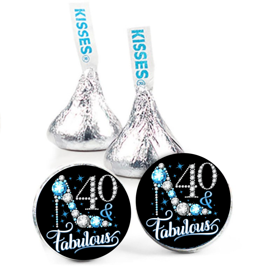 40 And Fabulous Mini Kiss Candy Labels | Chocolate Candy Stickers | Set of 100 | Elegant Party Favors | Glossy
