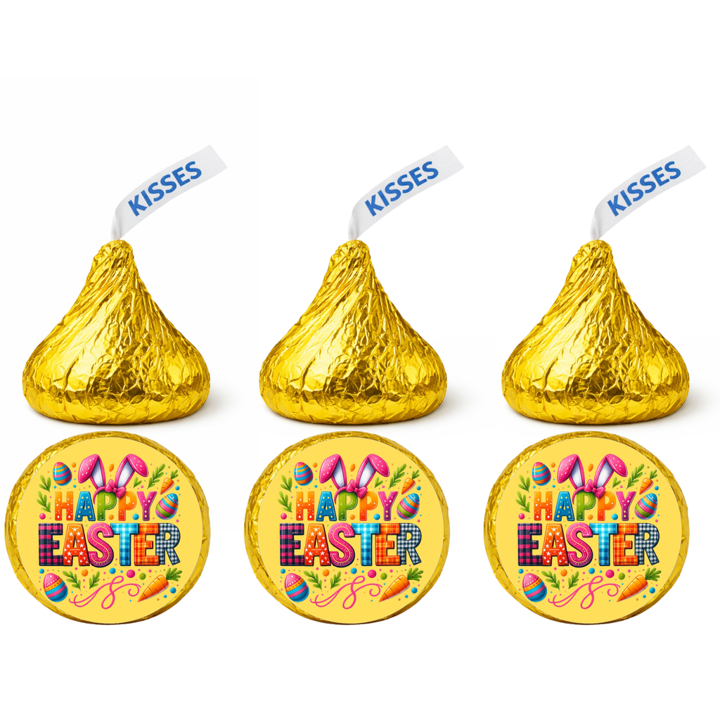 Easter Candy Stickers | Happy Easter Eggs and Bunny Ears Design | Chocolate Candy Kiss Stickers | Glossy