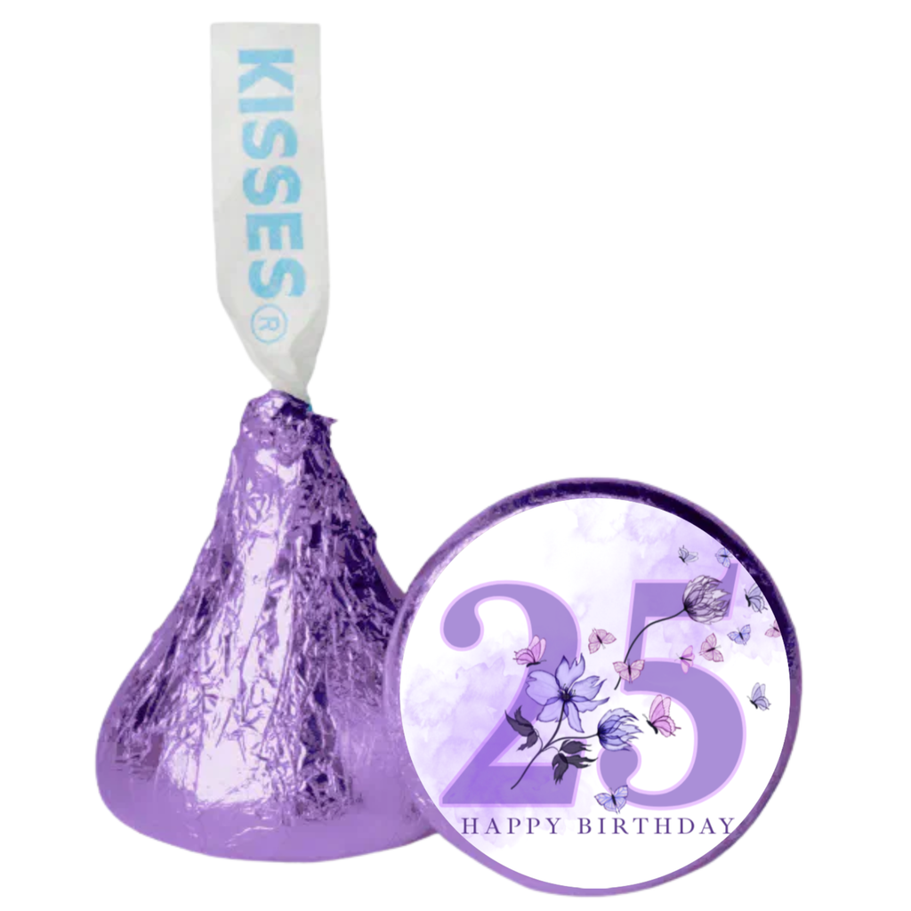 Floral 25th Birthday Kiss Candy Stickers | Elegant 25 Celebration Design | Floral Party favors| 100ct| Glossy
