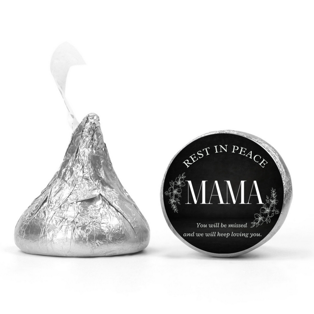 Rest In Peace Mama Candy Kiss Stickers | Memorial Table Decor | Glossy Vinyl | Funeral Favors|  100 Count