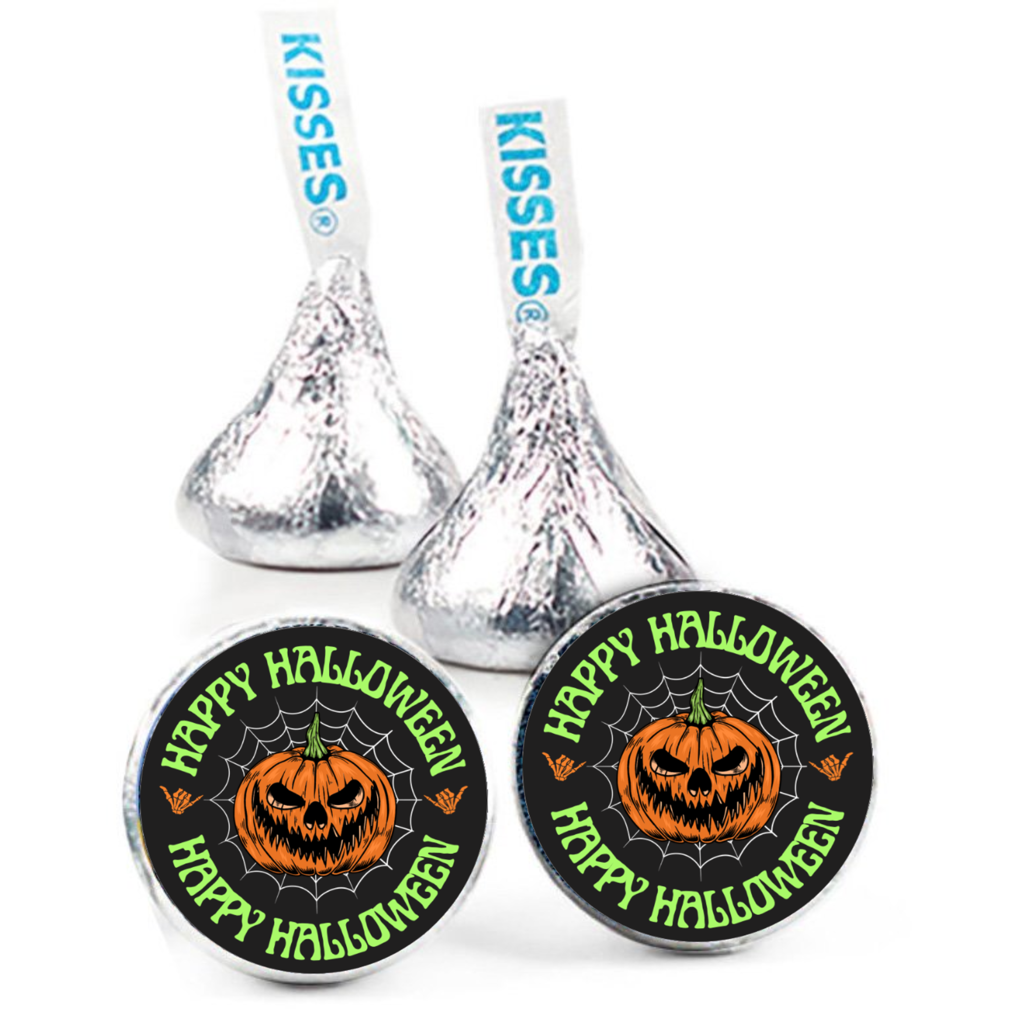 Happy Halloween Kiss Candy Stickers |Spooky Pumpkin Design | Glossy| Self Adhesive Labels |100ct