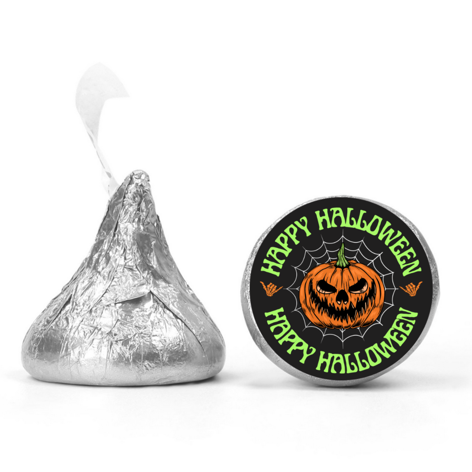 Happy Halloween Kiss Candy Stickers |Spooky Pumpkin Design | Glossy| Self Adhesive Labels |100ct