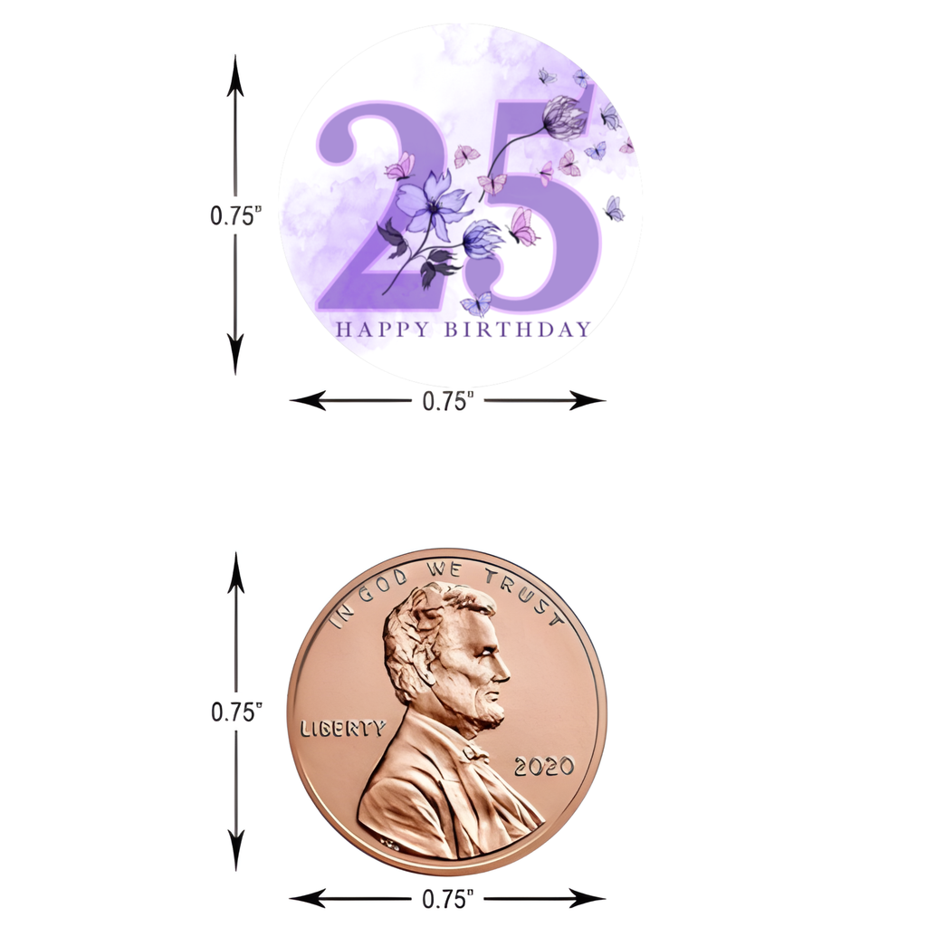 Floral 25th Birthday Kiss Candy Stickers | Elegant 25 Celebration Design | Floral Party favors| 100ct| Glossy