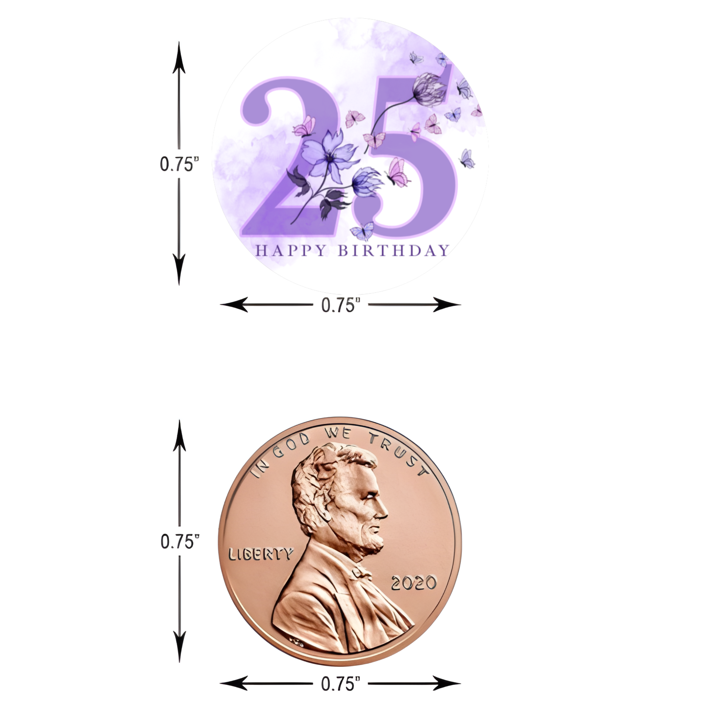 Floral 25th Birthday Kiss Candy Stickers | Elegant 25 Celebration Design | Floral Party favors| 100ct| Glossy