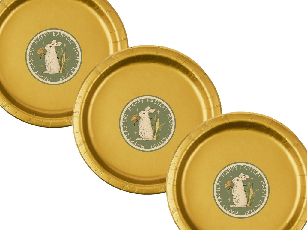 Easter Party Paper Plates Set | Gold Tableware | 40 Piece Kit