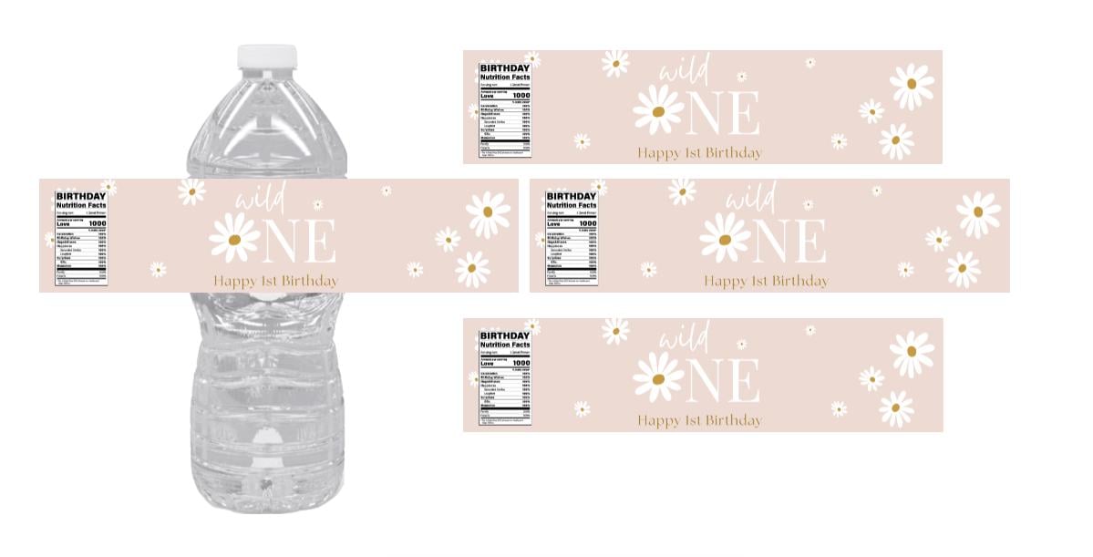 Wild One 1st Birthday Water Bottle Labels | Floral Theme|12ct| 1st Birthday Favors