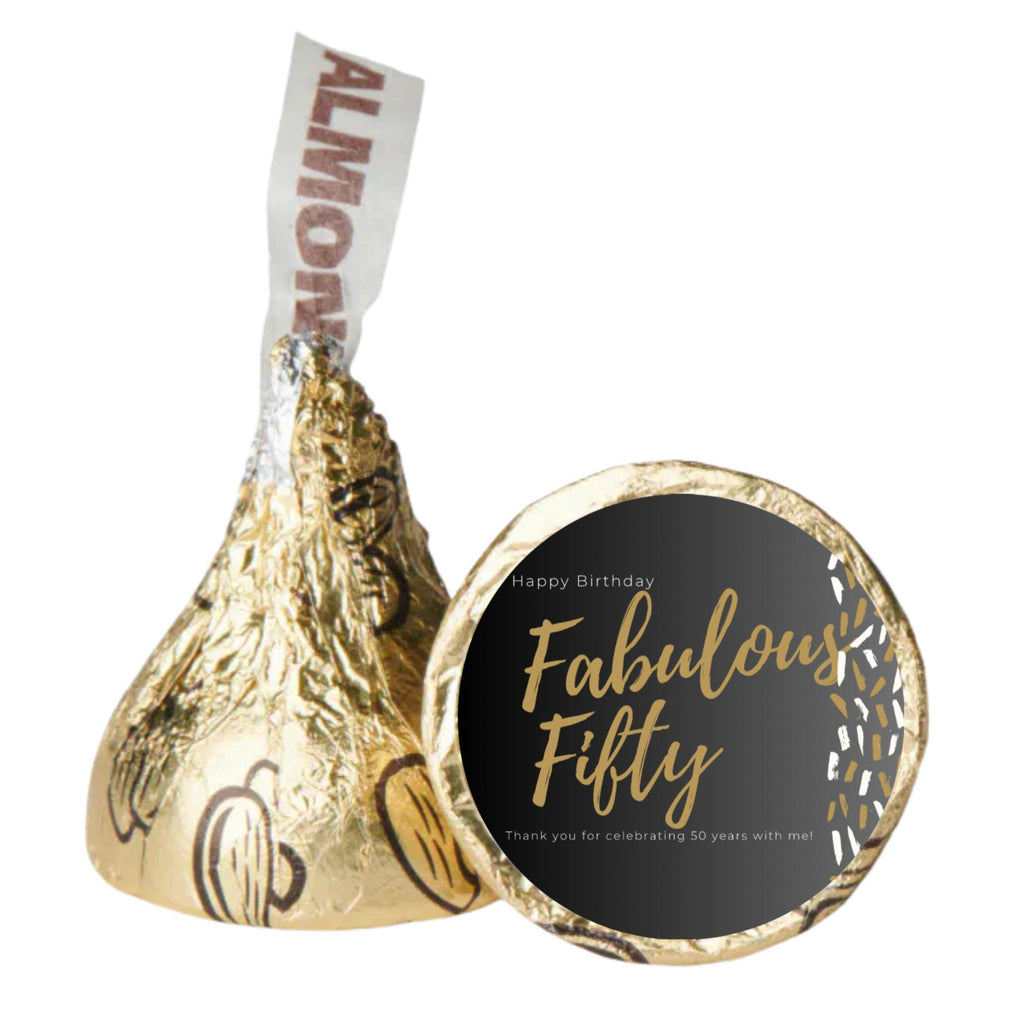 Fabulous Fifty Stickers | 100 Chocolate Candy Kiss Labels |Fabulous Fifty Labels