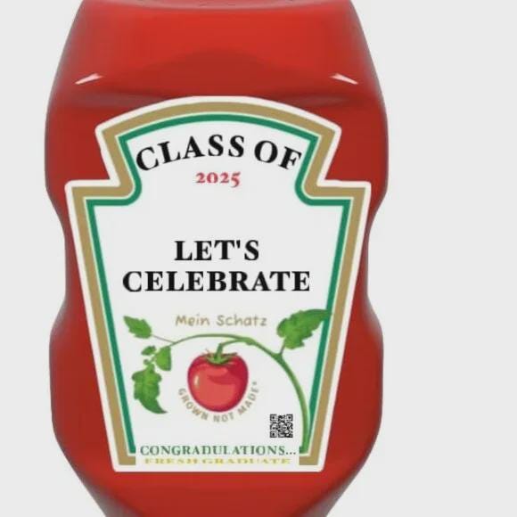 Class of 2025 Graduation Celebration Ketchup Bottle Labels, Set of 2, 500ml