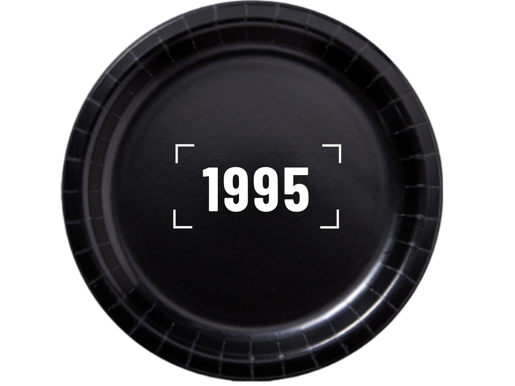 1995 Birthday Party Supplies | Black Paper Plates Set | Retro Celebration Decor