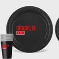 Gradflix Party Paper Supply Set, Black Paper Plates, Napkins and Cups, Movie