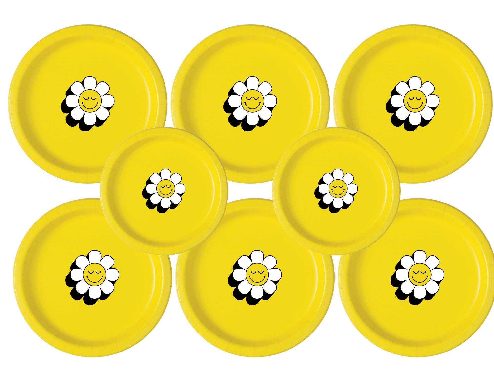 ellow Boho Floral Party Plates | Flower Theme Celebration Tableware | Dinner and Dessert