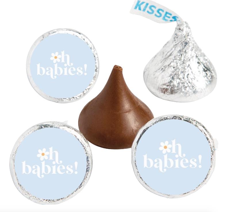 Twins Baby Shower Mini Chocolate Labels | Ohh Babies| Blue| 100ct| 0.75in
