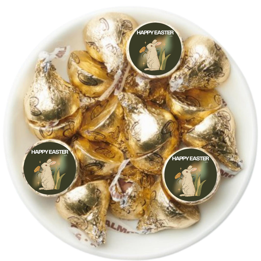 Happy Easter Candy Stickers | Easter Party Kiss Labels | 100 Glossy Candy Stickers |Easter Table Decorations