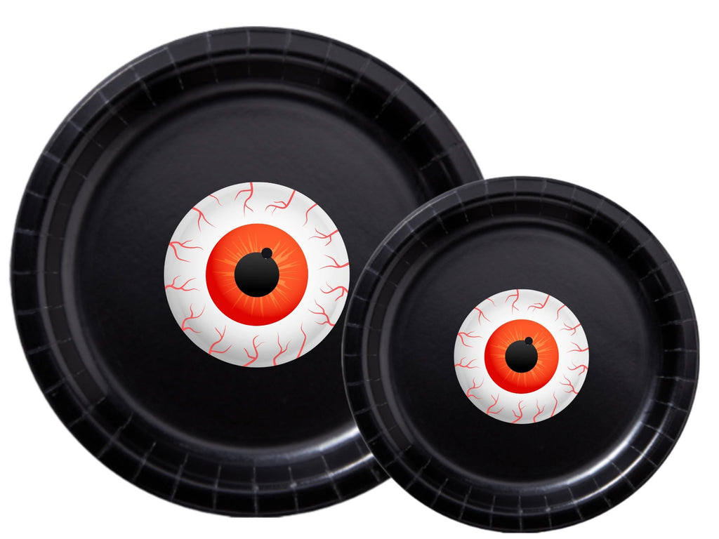 Creepy Eyeball Party Plates | Black Halloween Plates Set | 40 Piece Tableware