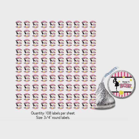 Ready to Pop Baby Shower  Kiss Stickers, Pink Stripes (108 Count)