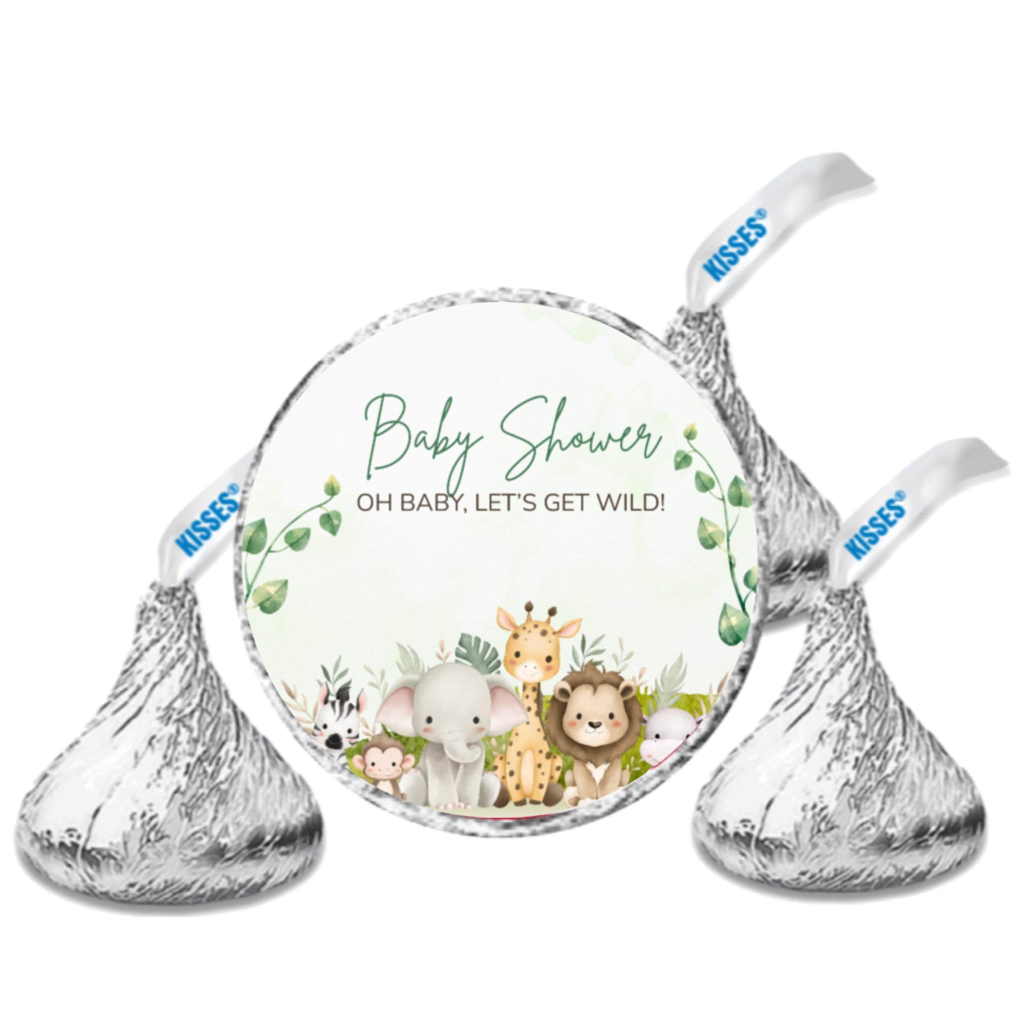 Safari Baby Shower Stickers | 100 Chocolate Candy Kiss Labels | Glossy 0.75in Peel & Stick | Jungle Baby Shower Decorations