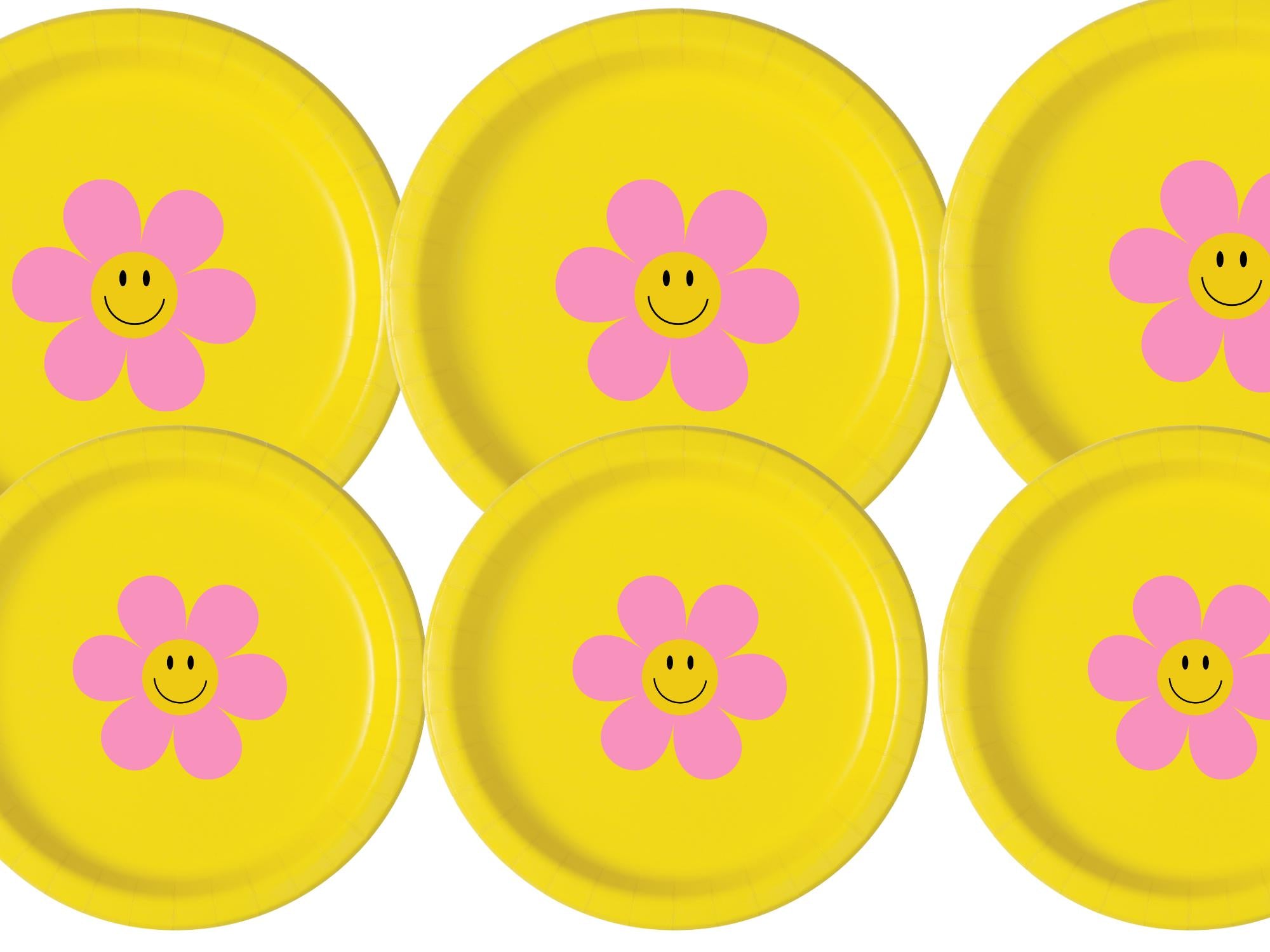 Flower Party Supplies for Girls | Yellow Paper Plates Set | Party Table Decor