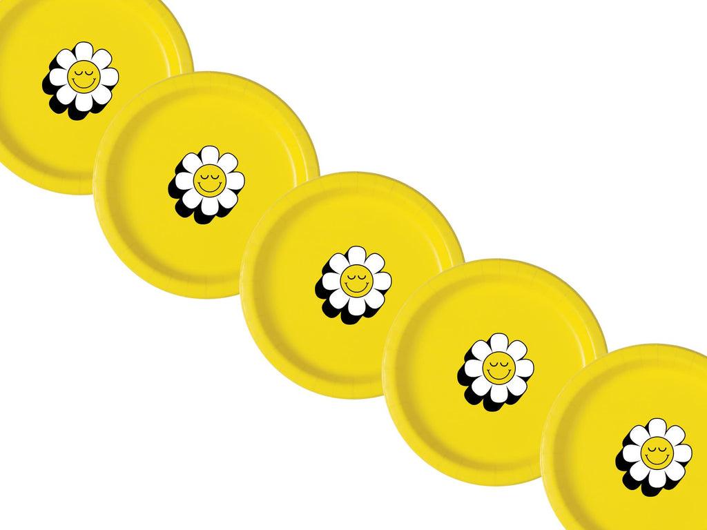 ellow Boho Floral Party Plates | Flower Theme Celebration Tableware | Dinner and Dessert