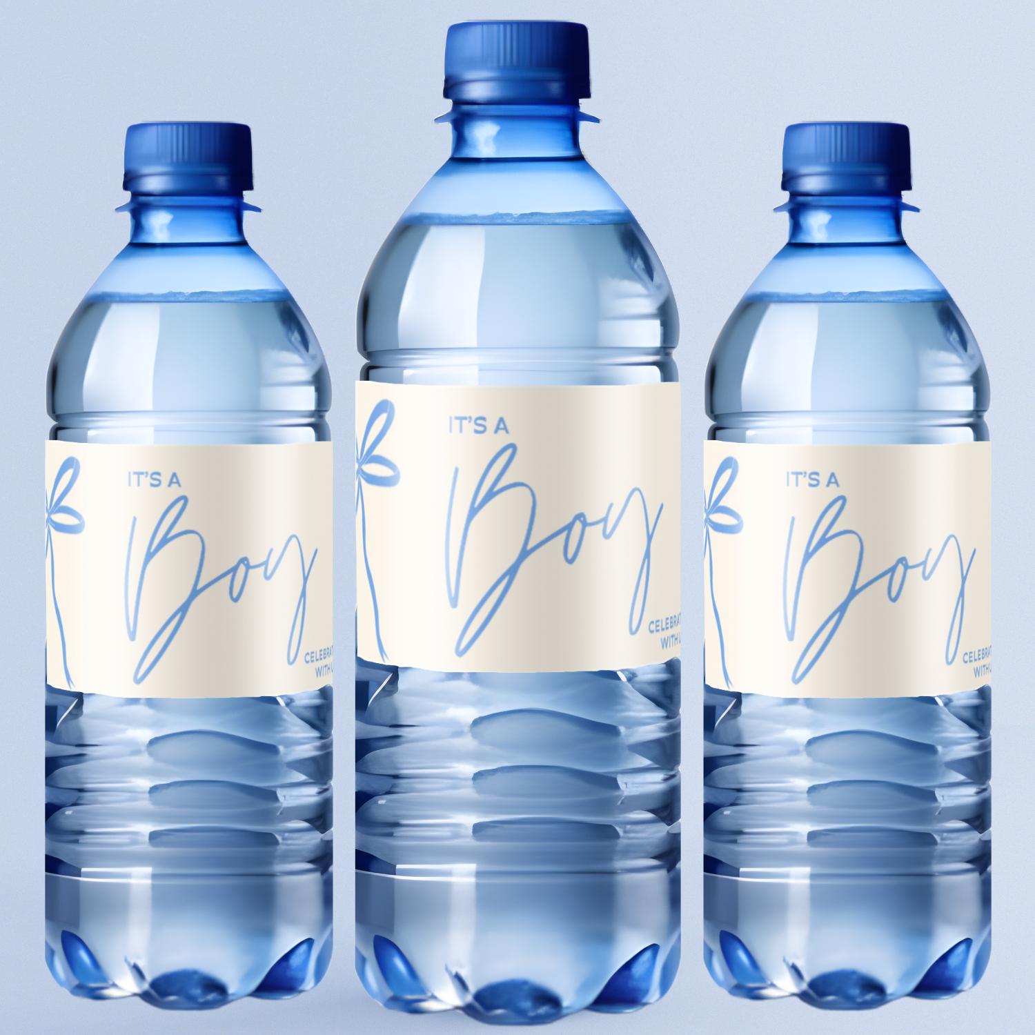 Its a Boy Water Bottle Labels | Baby Shower Party Favors| Blue Ribbon| 12| Glossy|Gender Reveal Bottle Labels
