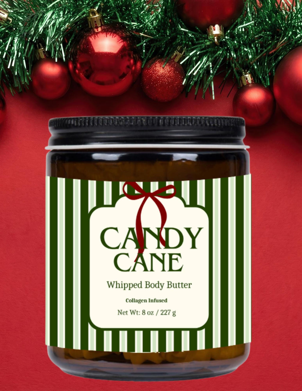 Christmas Candy Cane Whipped Body Butter | Ultra Creamy Peppermint Spearmint Blend | Nourishing | 8 oz Jar