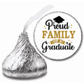 Graduation Party Favors, Proud Family of a Graduate Candy Stickers, Set of 100, White Gold