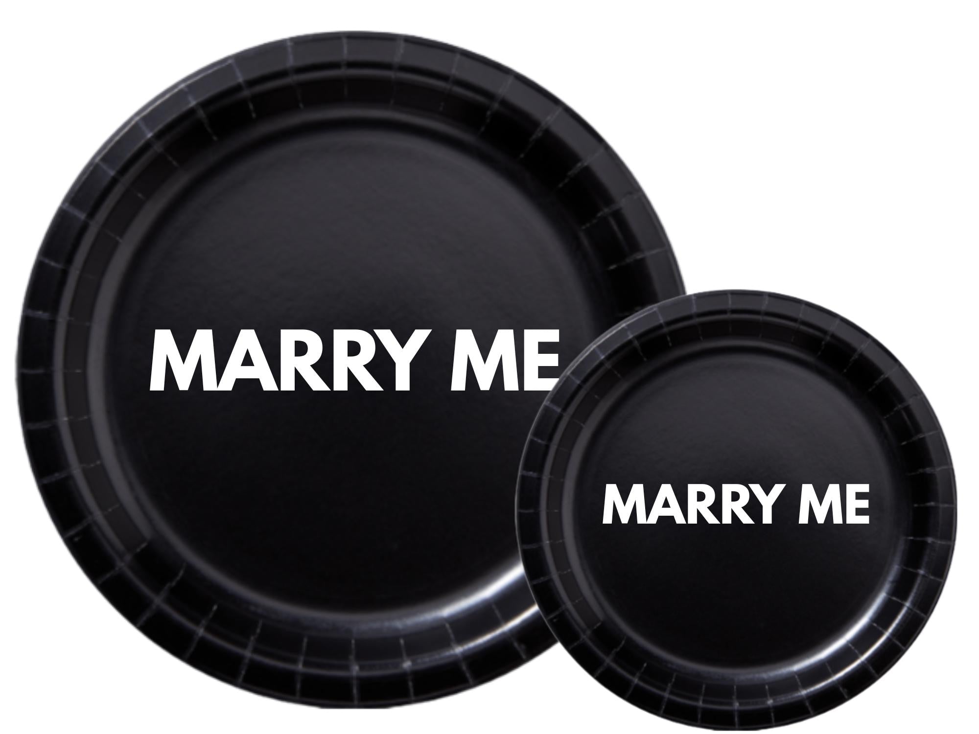 Engagement Party Plates | Black Marry Me Paper Plates Set | Romantic Table Decor