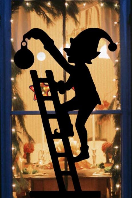 Large Elf Climbing Ladder Christmas Window Cling Decal | Reusable | Christmas Decor| 19H| Reusable