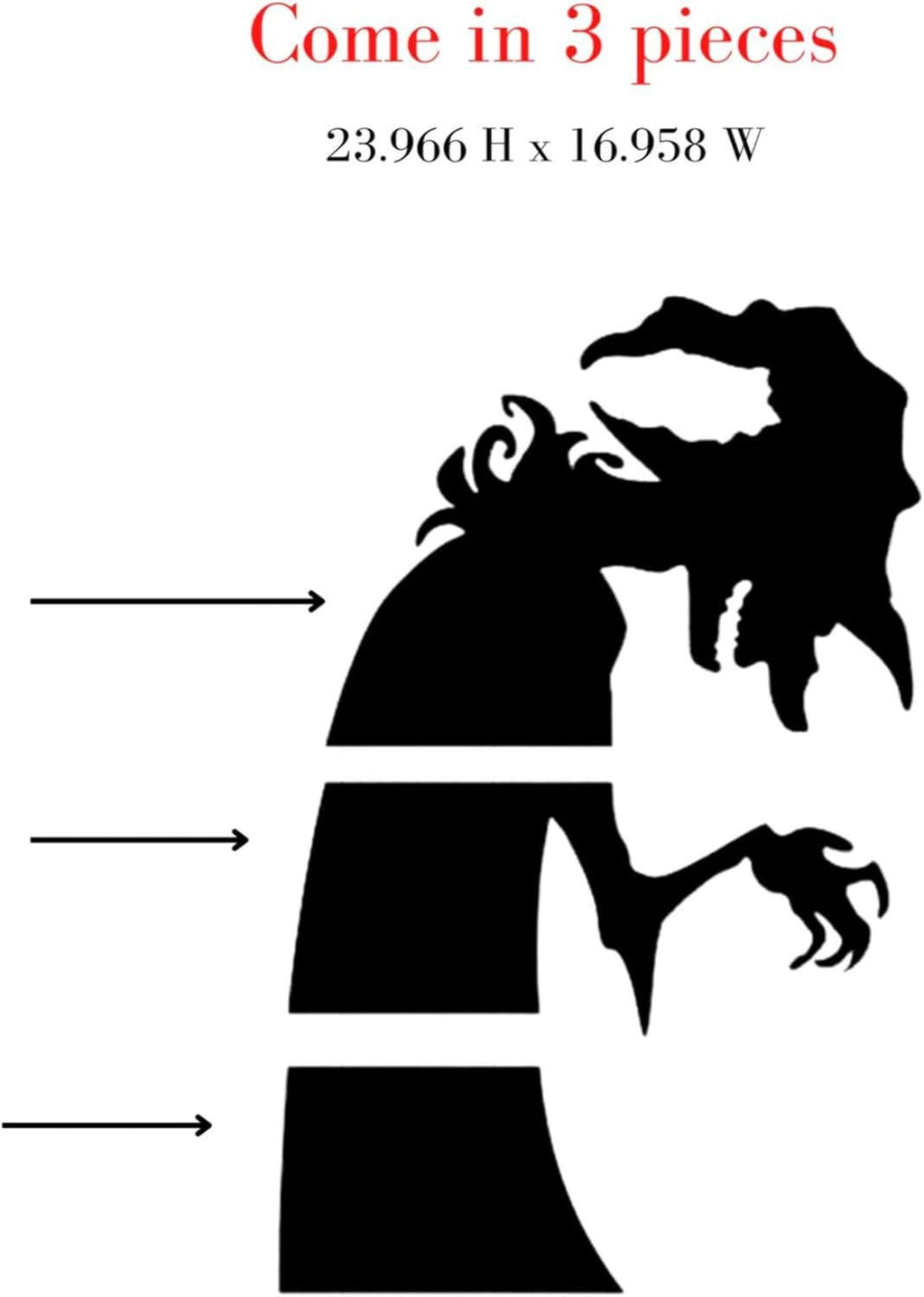 Halloween Window Silhouette Decoration, Hunch Back Witch Shadow Design, 23.996H, 3-Piece Set, Halloween Sticker Decal