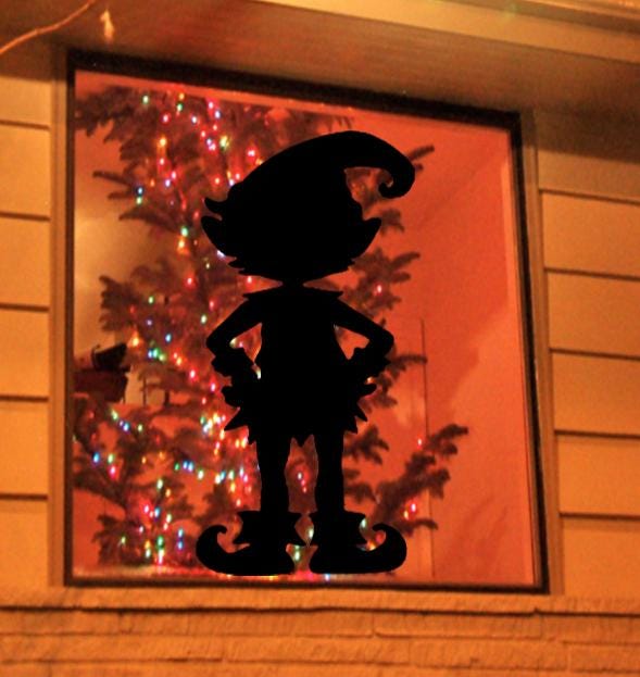 Christmas Elf Window Cling | Large Reusable Silhouette Decal | Holiday Window Decor