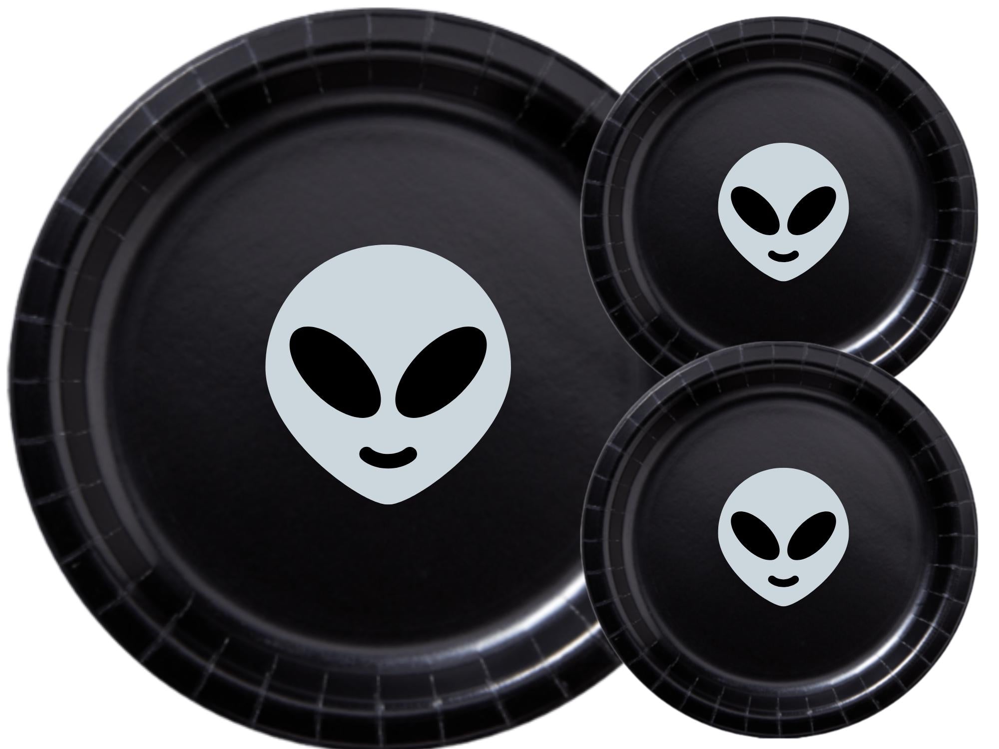 Alien Themed Party Plates | Black Paper Plates Set | Space Celebration