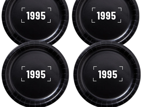 1995 Birthday Party Supplies | Black Paper Plates Set | Retro Celebration Decor