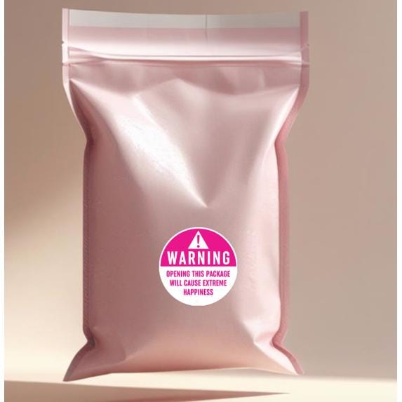 Warning Package Stickers, 2x2 Inches, Pink and White, Set of 100