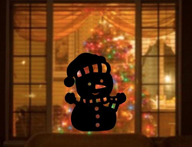 Christmas Window Snowman Silhouette Decal, Black , 16 H, Holiday Home Decor