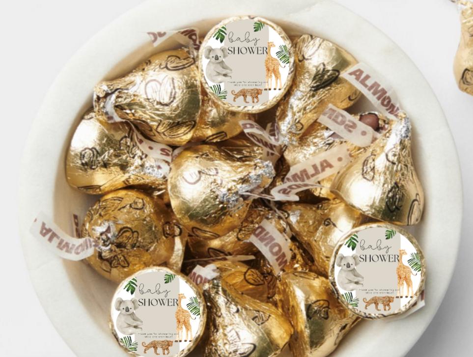 Safari Baby Shower Candy Stickers | 100ct| Chocolate Kiss Labels |Wild Animals