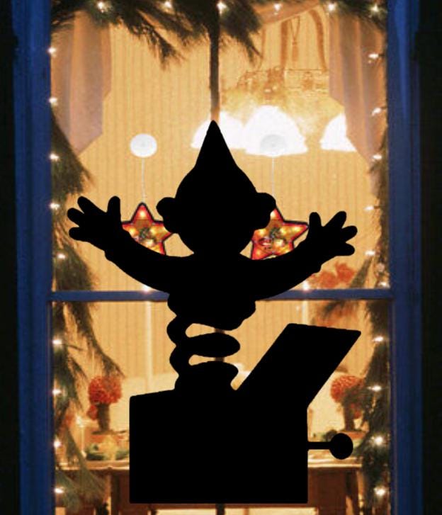 Jack in the Box Window Cling Decal | Large Christmas Silhouette Decal | Reusable| 15H