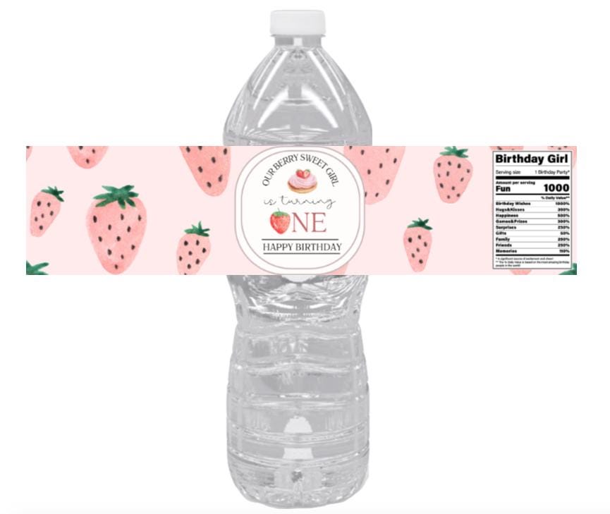 Our Berry Sweet Girl Is Turning 1| Water Bottle Labels |12pcs | Strawberry Party| 1st Birthday